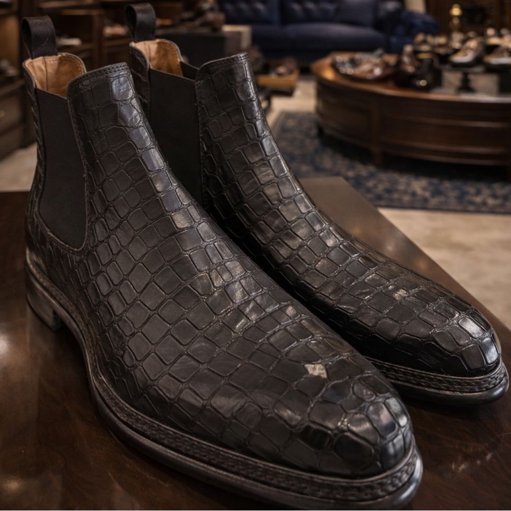 Men's Black Crocodile Chelsea Boots
